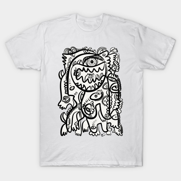 Black and White Graffiti Creatures T-Shirt by signorino